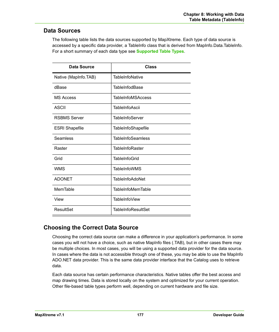 Data sources, Choosing the correct data source, Data sources choosing the correct data source | Pitney Bowes MapXtreme User Manual | Page 170 / 640