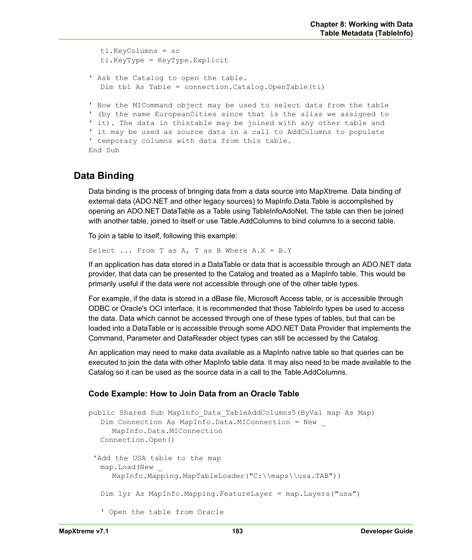 Data binding | Pitney Bowes MapXtreme User Manual | Page 176 / 640