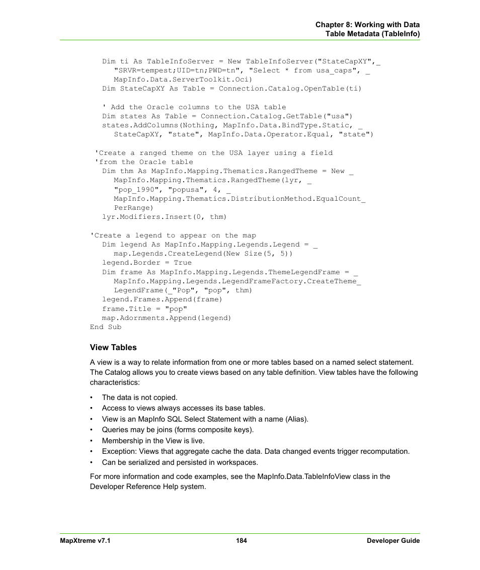 View tables | Pitney Bowes MapXtreme User Manual | Page 177 / 640