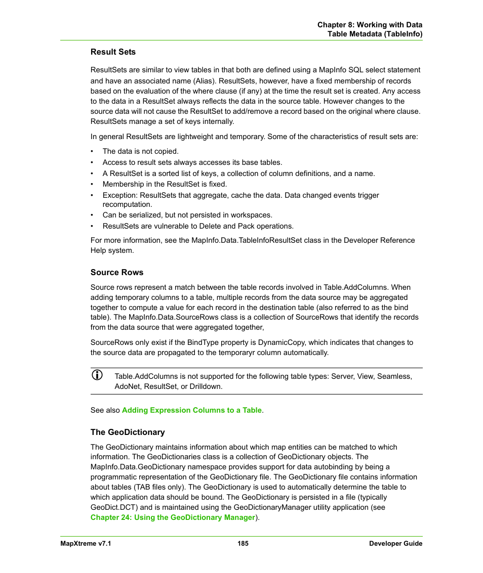Lections. see, Result sets | Pitney Bowes MapXtreme User Manual | Page 178 / 640