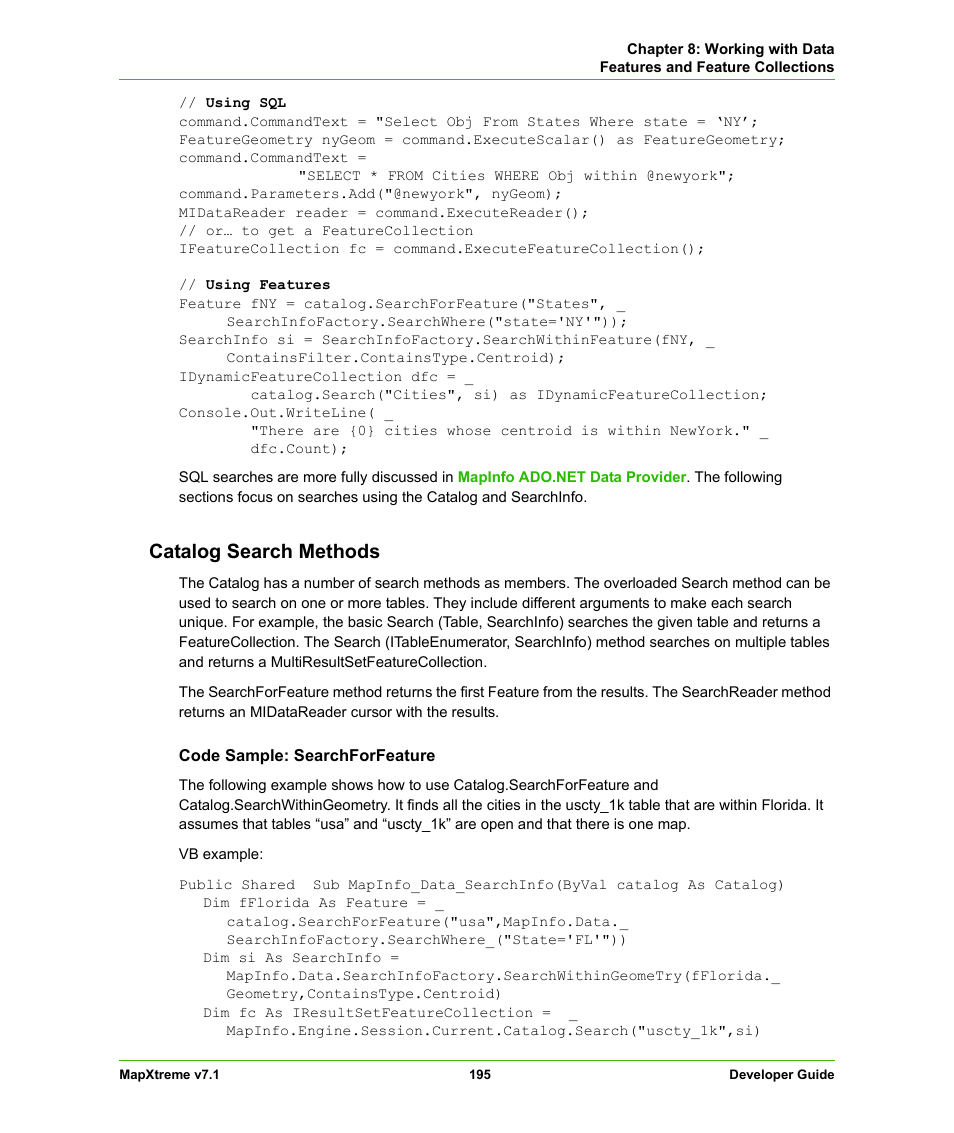 Catalog search methods | Pitney Bowes MapXtreme User Manual | Page 188 / 640