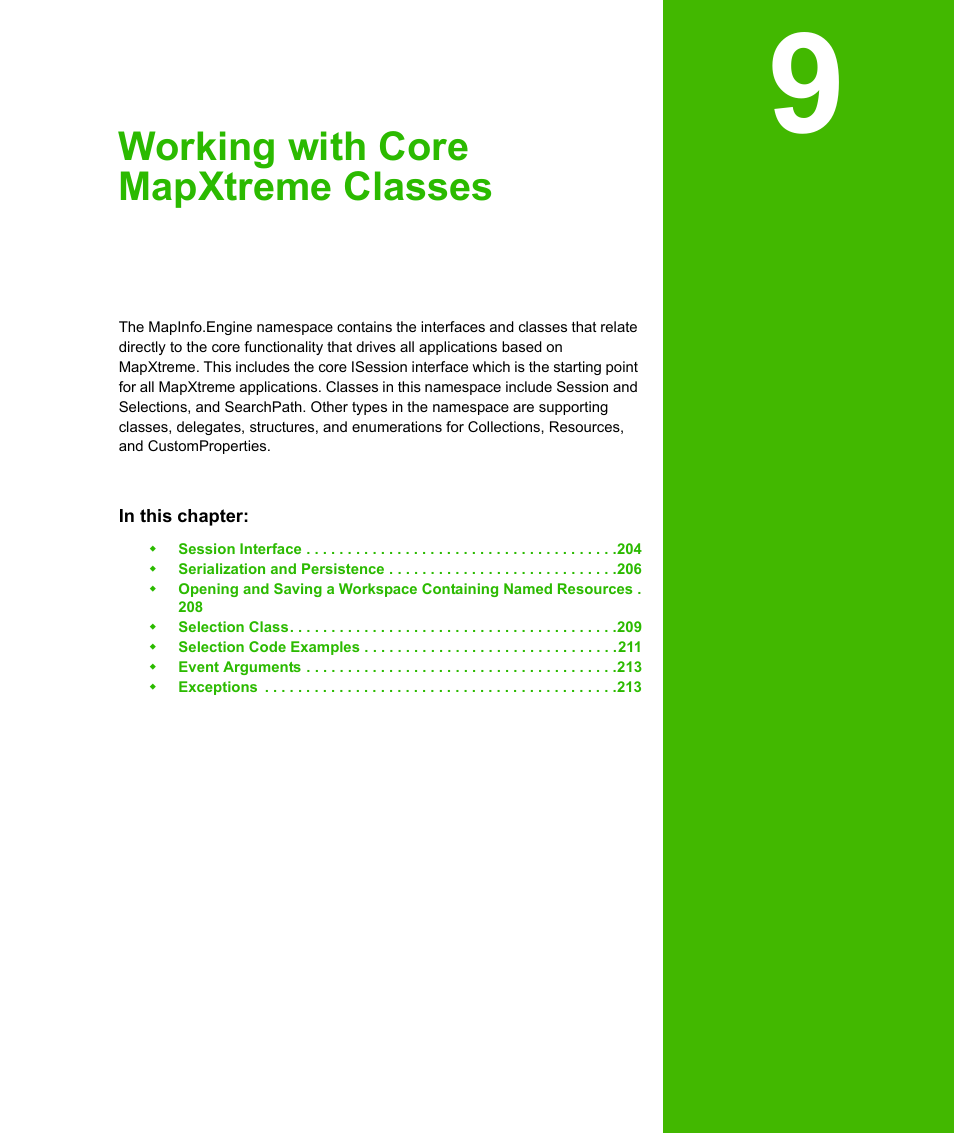 Chapter 9: working with core mapxtreme classes, Chapter 9: working with core mapxtreme, Classes | Working with core mapxtreme classes | Pitney Bowes MapXtreme User Manual | Page 196 / 640