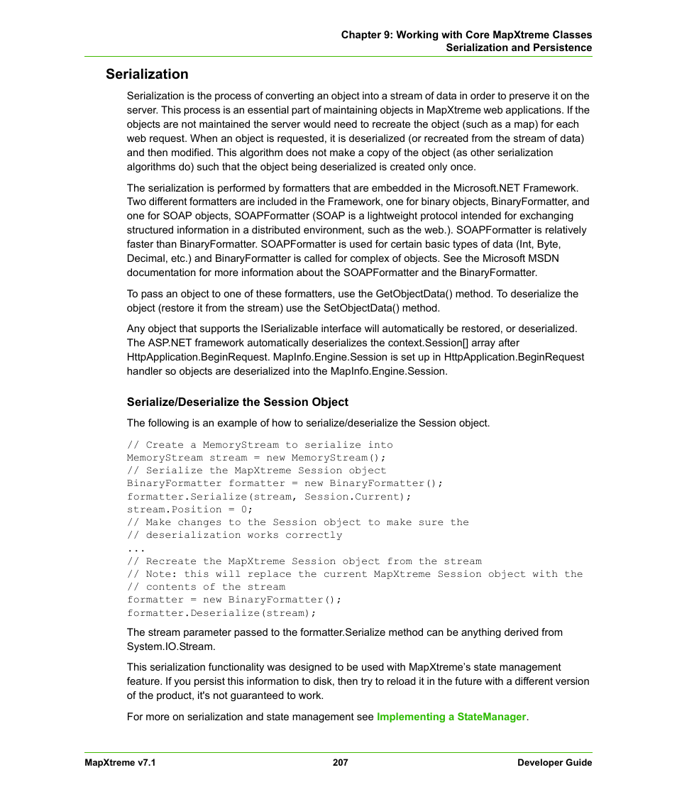 Serialization | Pitney Bowes MapXtreme User Manual | Page 200 / 640