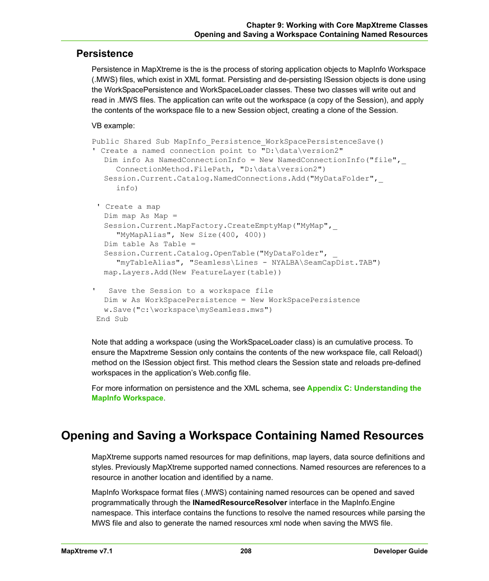 Persistence | Pitney Bowes MapXtreme User Manual | Page 201 / 640