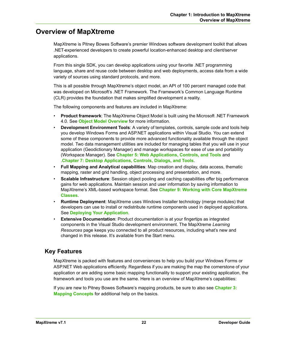 Overview of mapxtreme, Key features | Pitney Bowes MapXtreme User Manual | Page 22 / 640