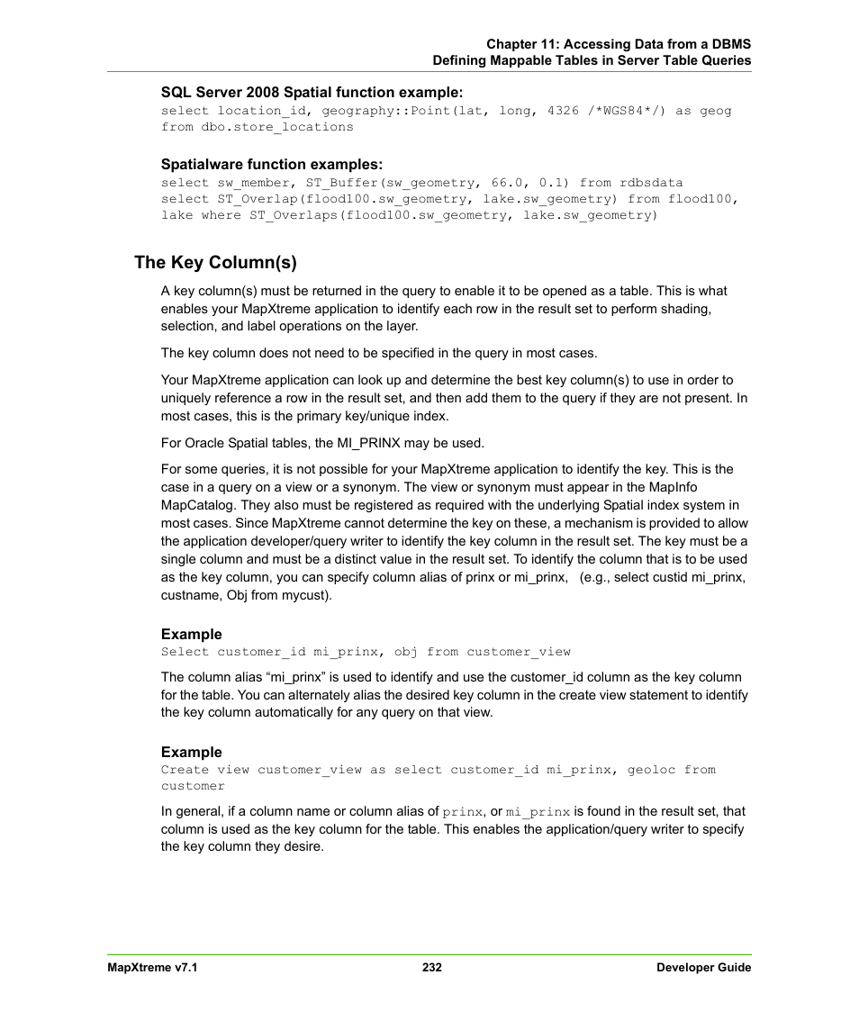 The key column(s) | Pitney Bowes MapXtreme User Manual | Page 225 / 640