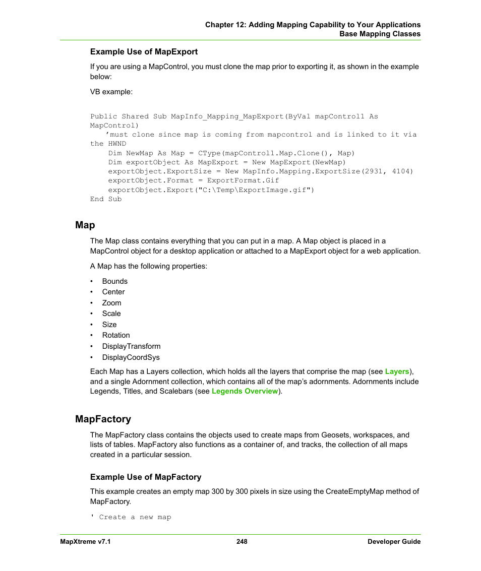 Mapfactory, Map mapfactory | Pitney Bowes MapXtreme User Manual | Page 241 / 640