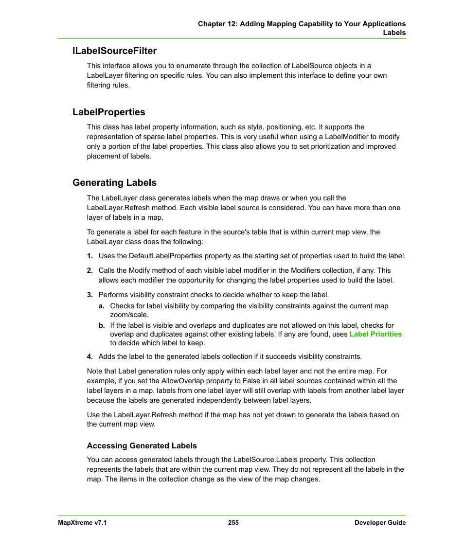 Ilabelsourcefilter, Labelproperties, Generating labels | Pitney Bowes MapXtreme User Manual | Page 248 / 640