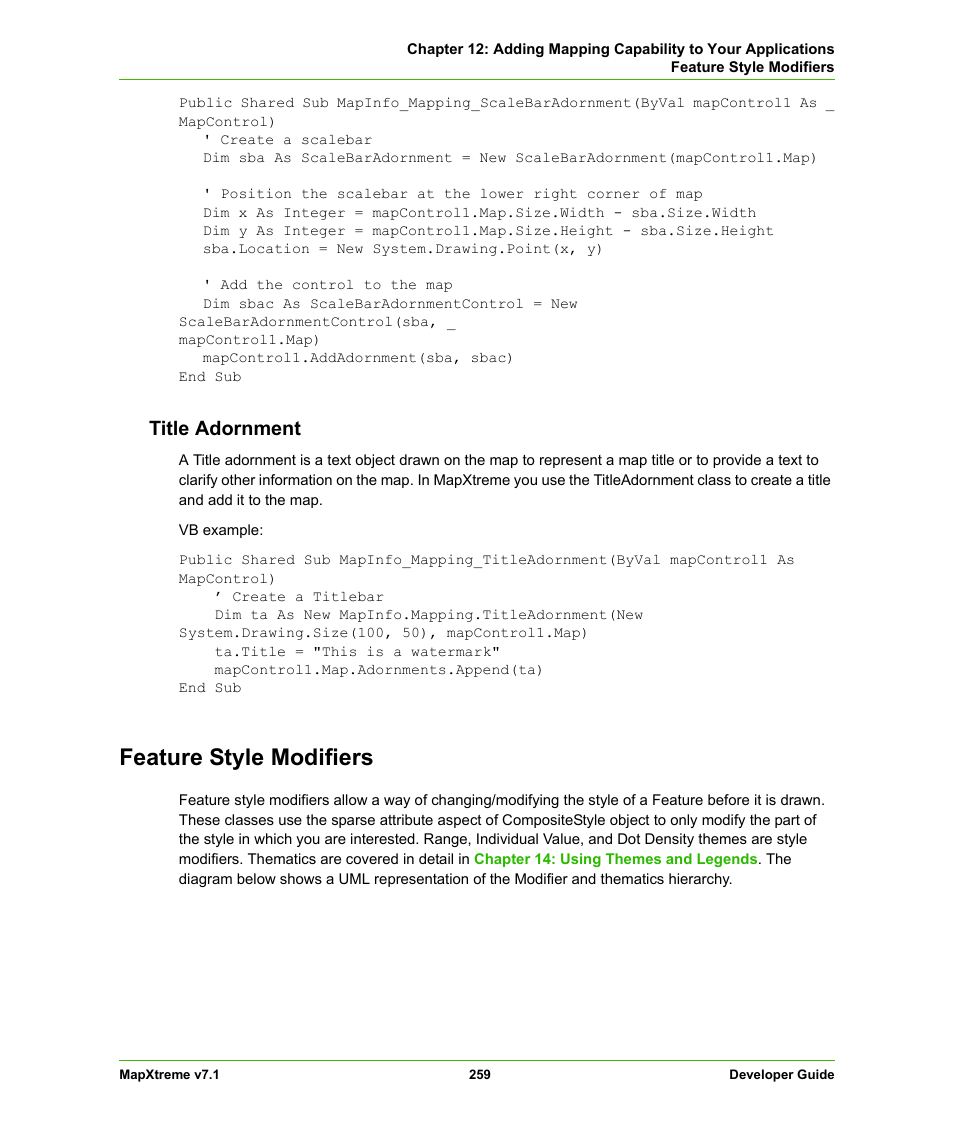 Title adornment, Feature style modifiers | Pitney Bowes MapXtreme User Manual | Page 252 / 640