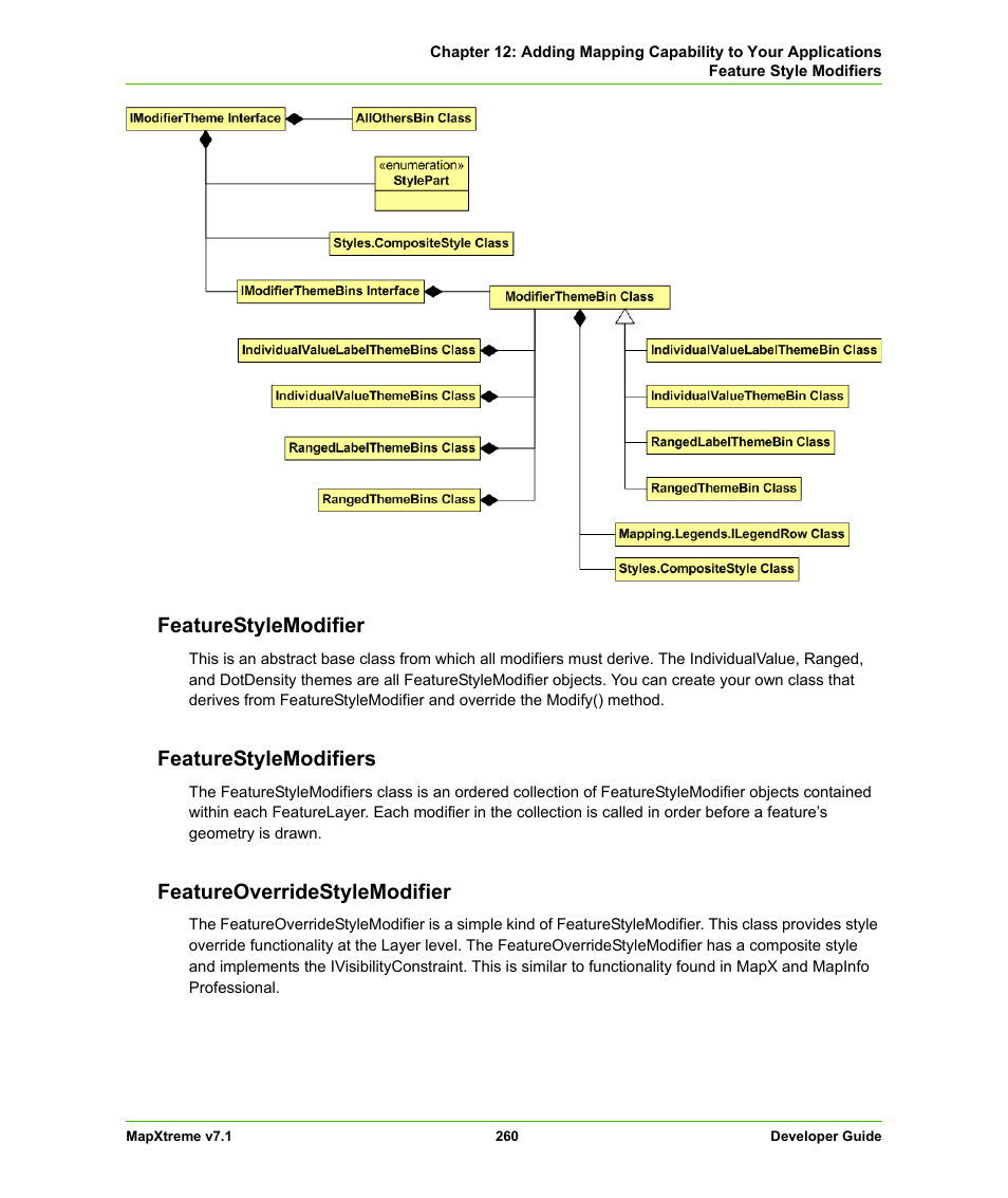 Featurestylemodifier, Featurestylemodifiers, Featureoverridestylemodifier | Pitney Bowes MapXtreme User Manual | Page 253 / 640