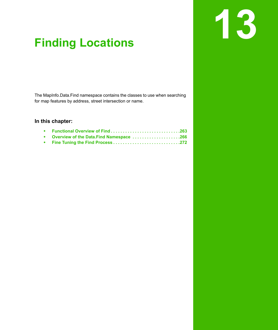 Chapter 13: finding locations, Finding locations | Pitney Bowes MapXtreme User Manual | Page 255 / 640
