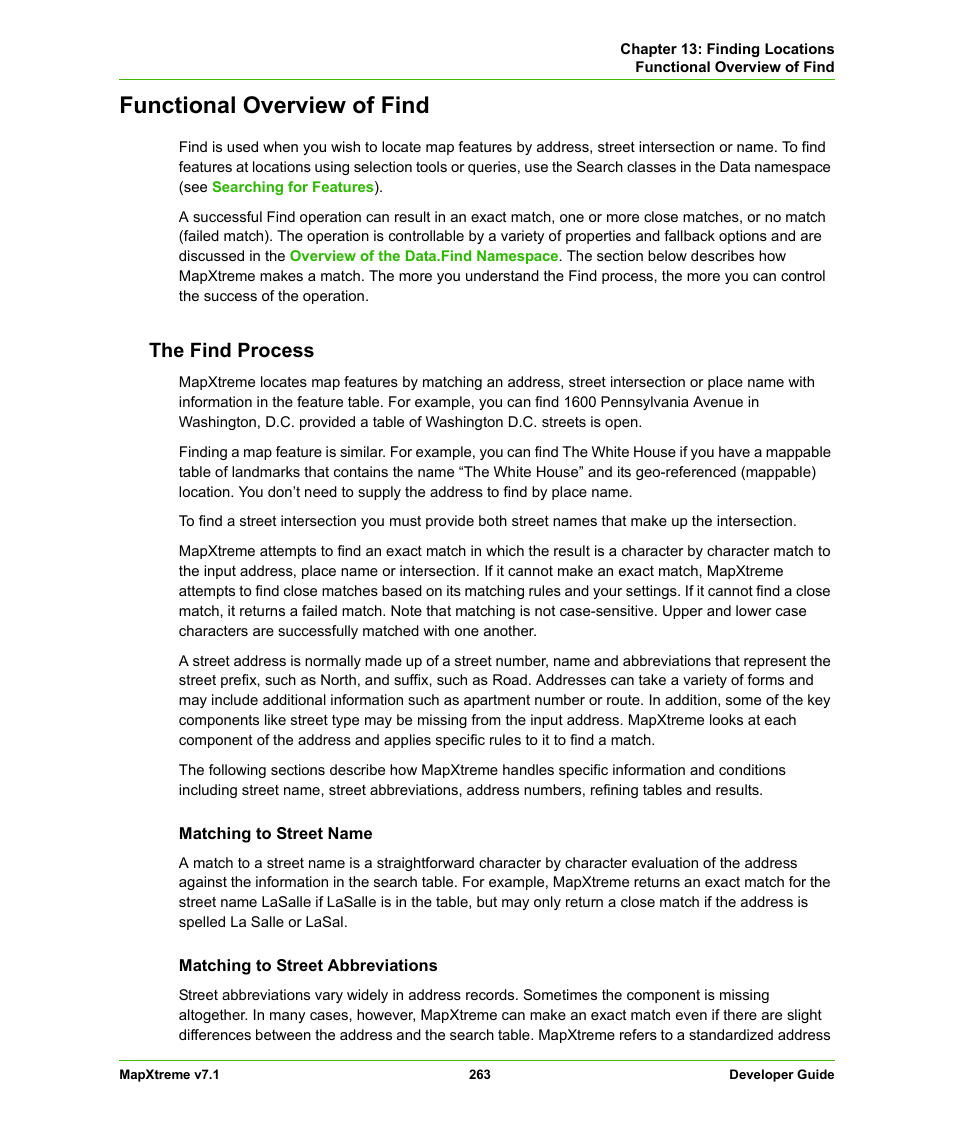 Functional overview of find, The find process | Pitney Bowes MapXtreme User Manual | Page 256 / 640