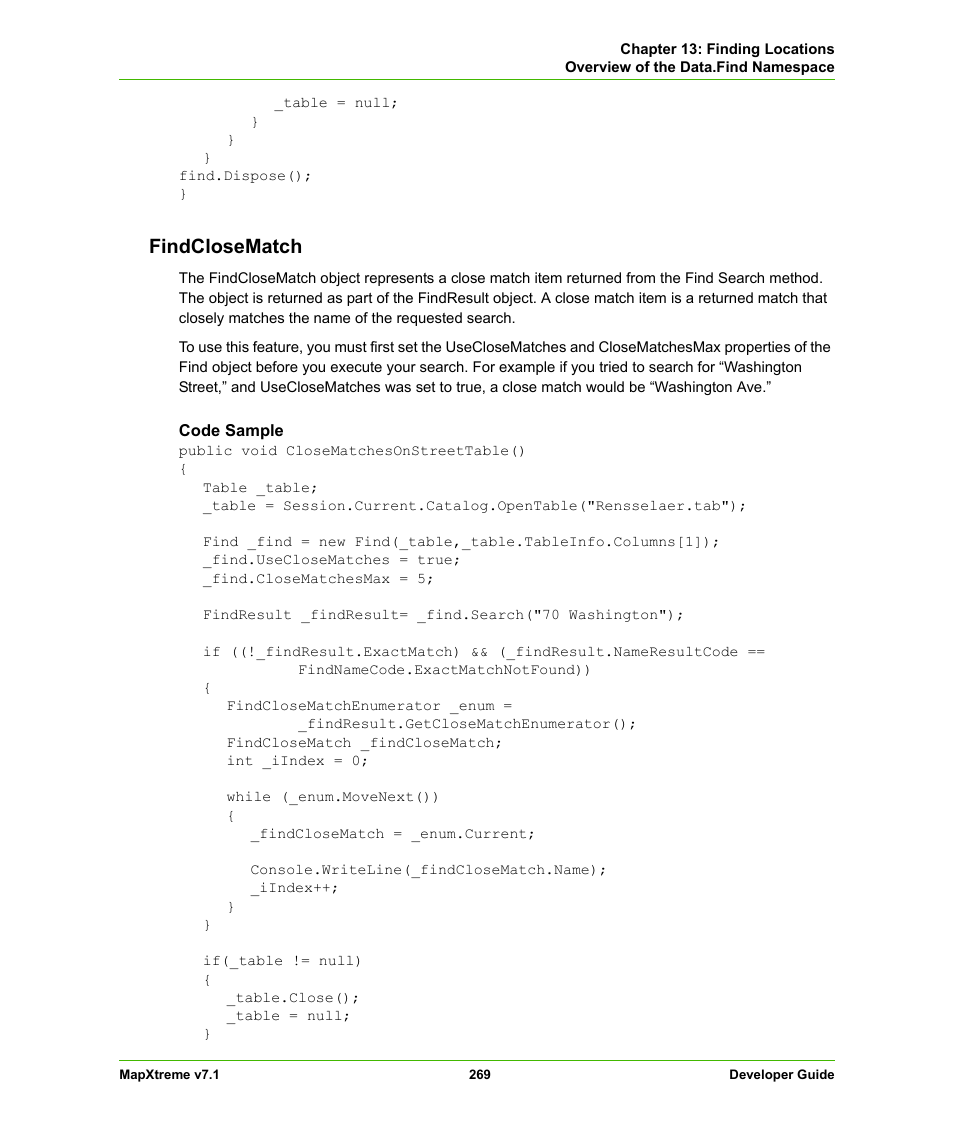 Findclosematch | Pitney Bowes MapXtreme User Manual | Page 262 / 640