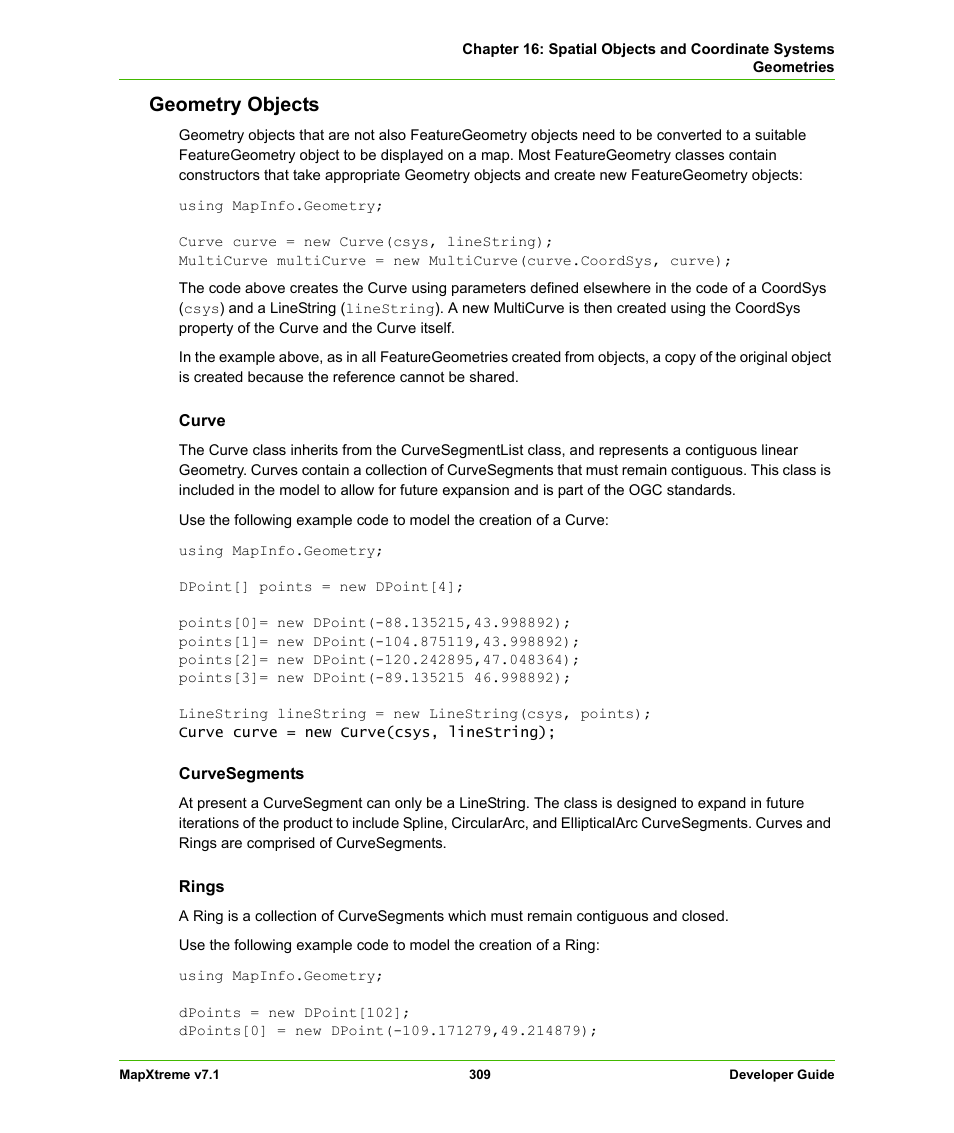 Geometry objects | Pitney Bowes MapXtreme User Manual | Page 302 / 640