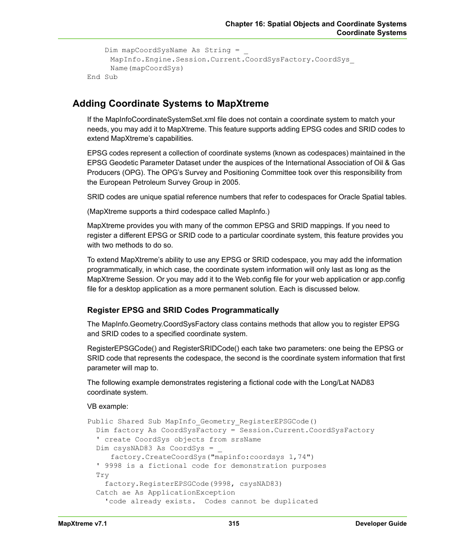 Adding coordinate systems to mapxtreme | Pitney Bowes MapXtreme User Manual | Page 308 / 640