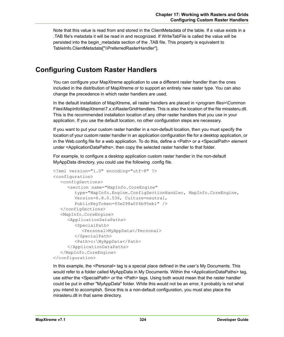 Configuring custom raster handlers | Pitney Bowes MapXtreme User Manual | Page 317 / 640