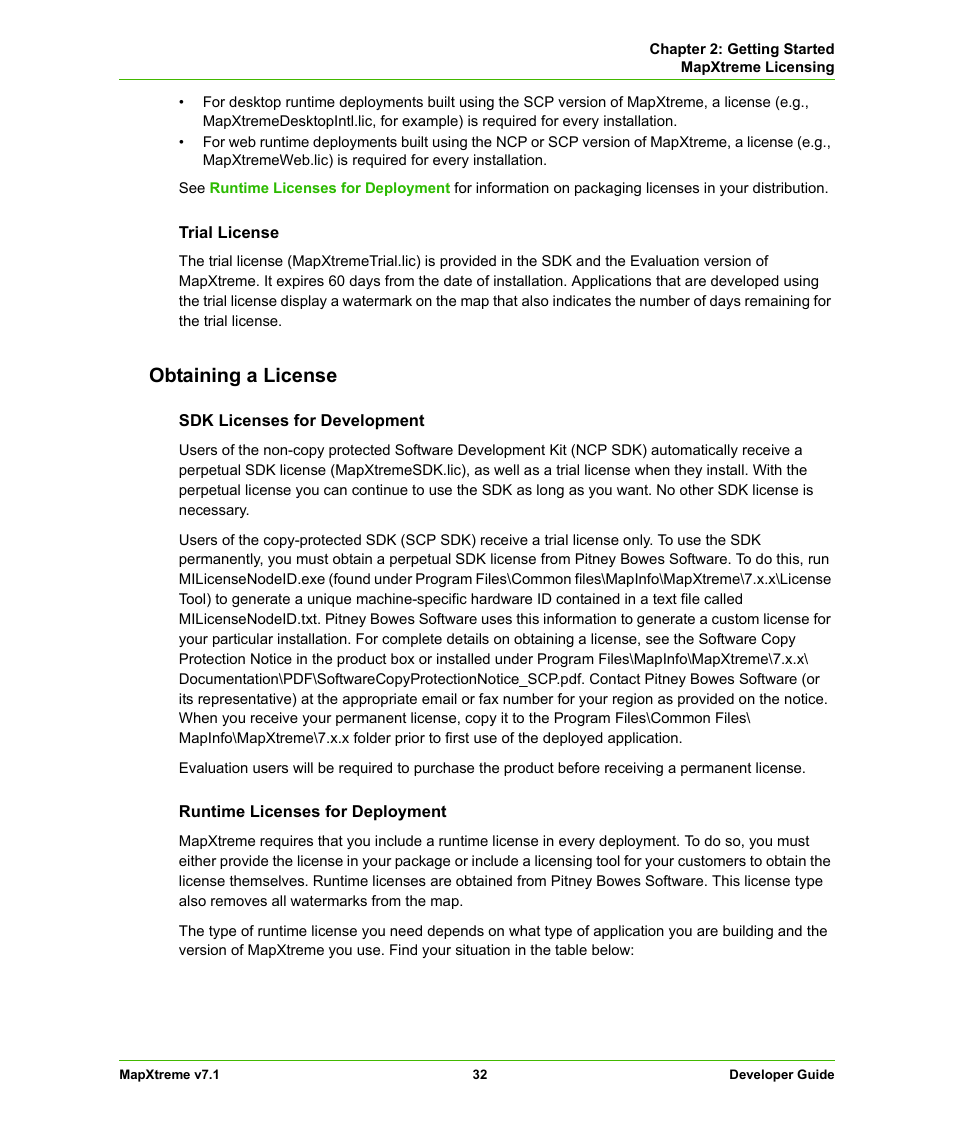 Obtaining a license | Pitney Bowes MapXtreme User Manual | Page 32 / 640