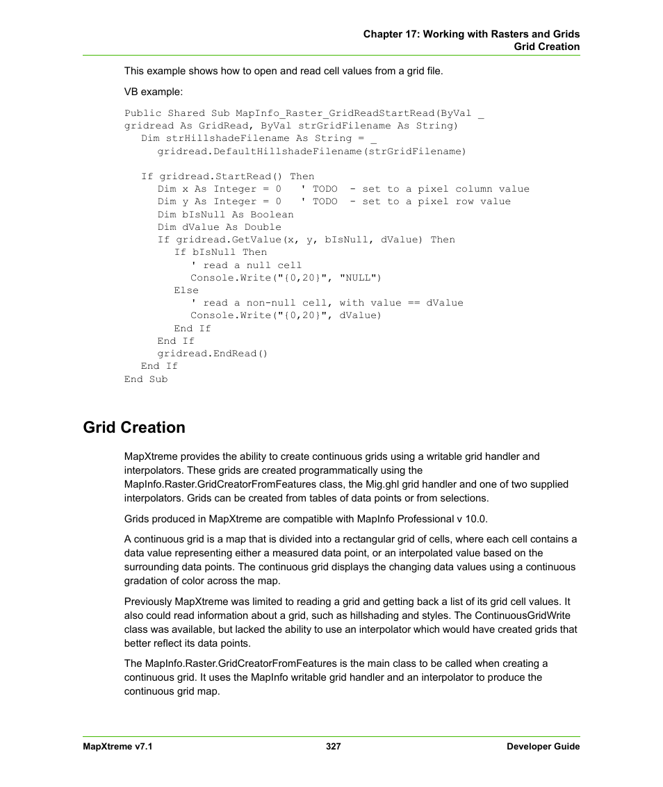 Grid creation | Pitney Bowes MapXtreme User Manual | Page 320 / 640