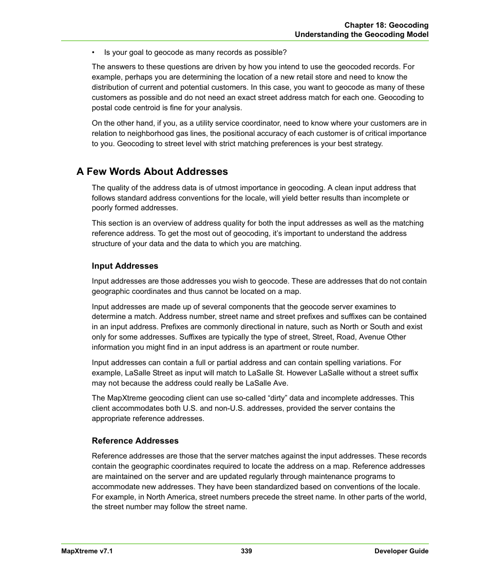 A few words about addresses | Pitney Bowes MapXtreme User Manual | Page 332 / 640