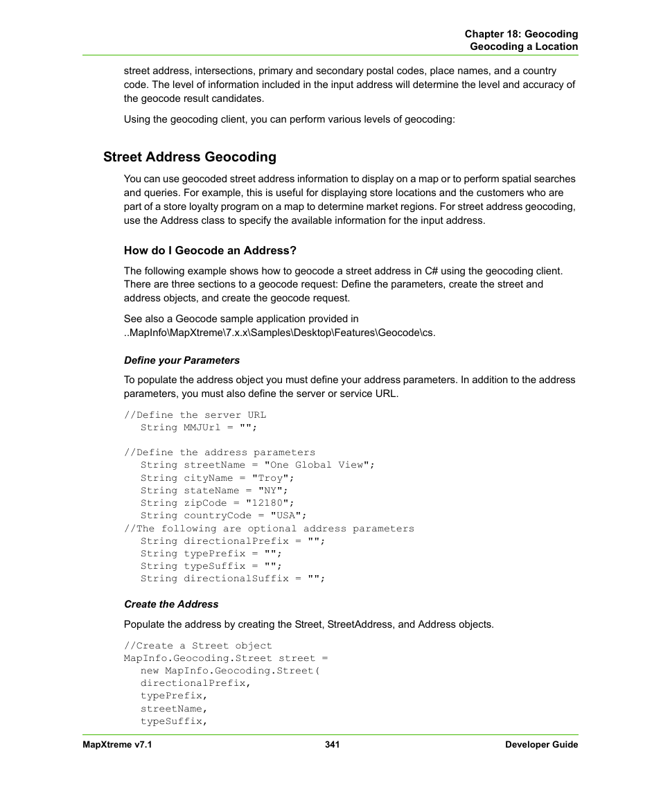 Street address geocoding | Pitney Bowes MapXtreme User Manual | Page 334 / 640