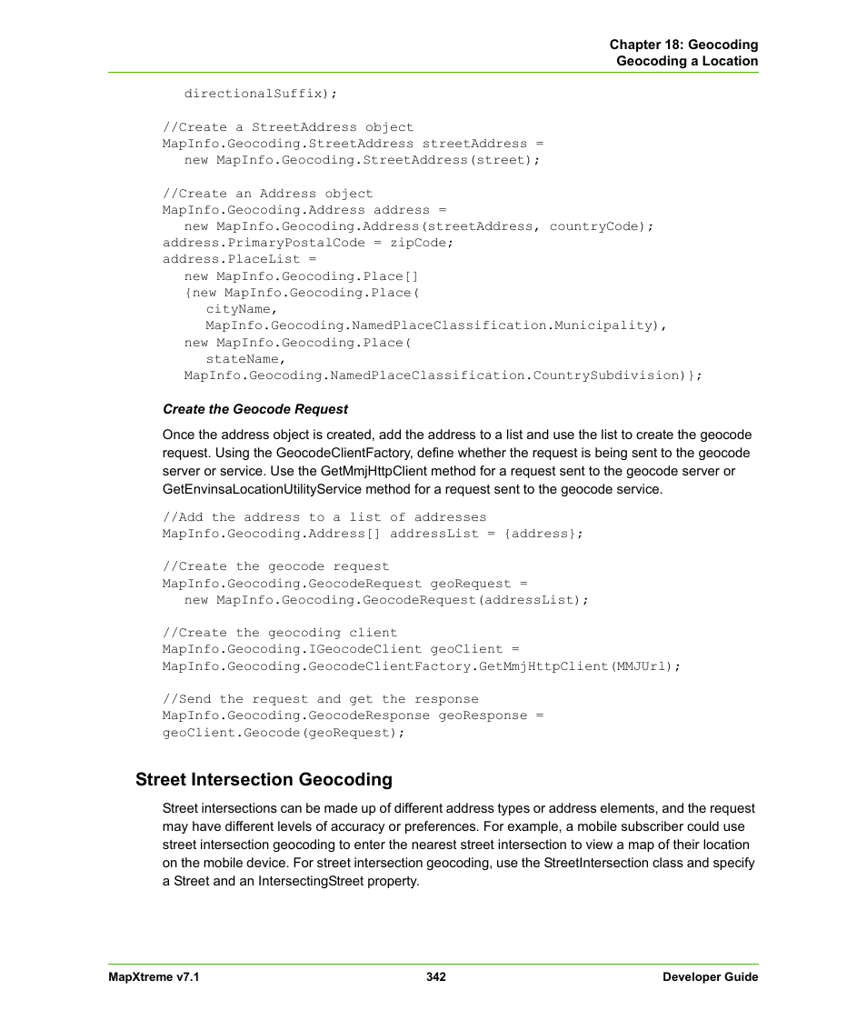 Street intersection geocoding | Pitney Bowes MapXtreme User Manual | Page 335 / 640