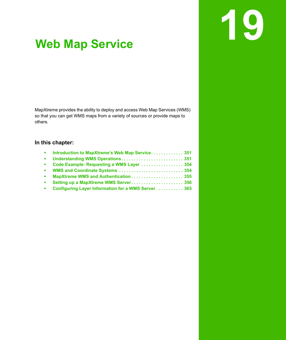 Chapter 19: web map service, Chapter 19, Web map service | Pitney Bowes MapXtreme User Manual | Page 343 / 640