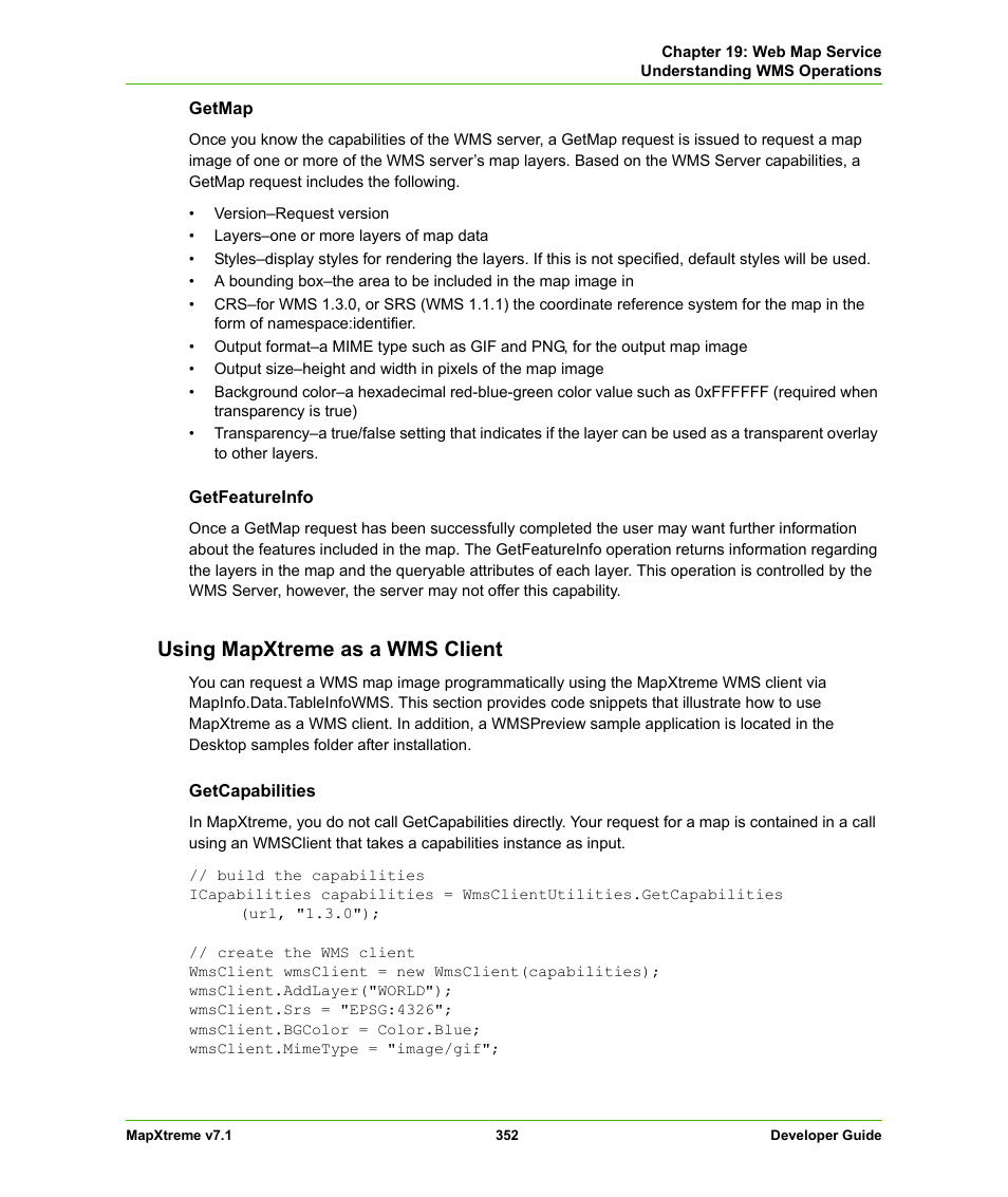 Using mapxtreme as a wms client | Pitney Bowes MapXtreme User Manual | Page 345 / 640