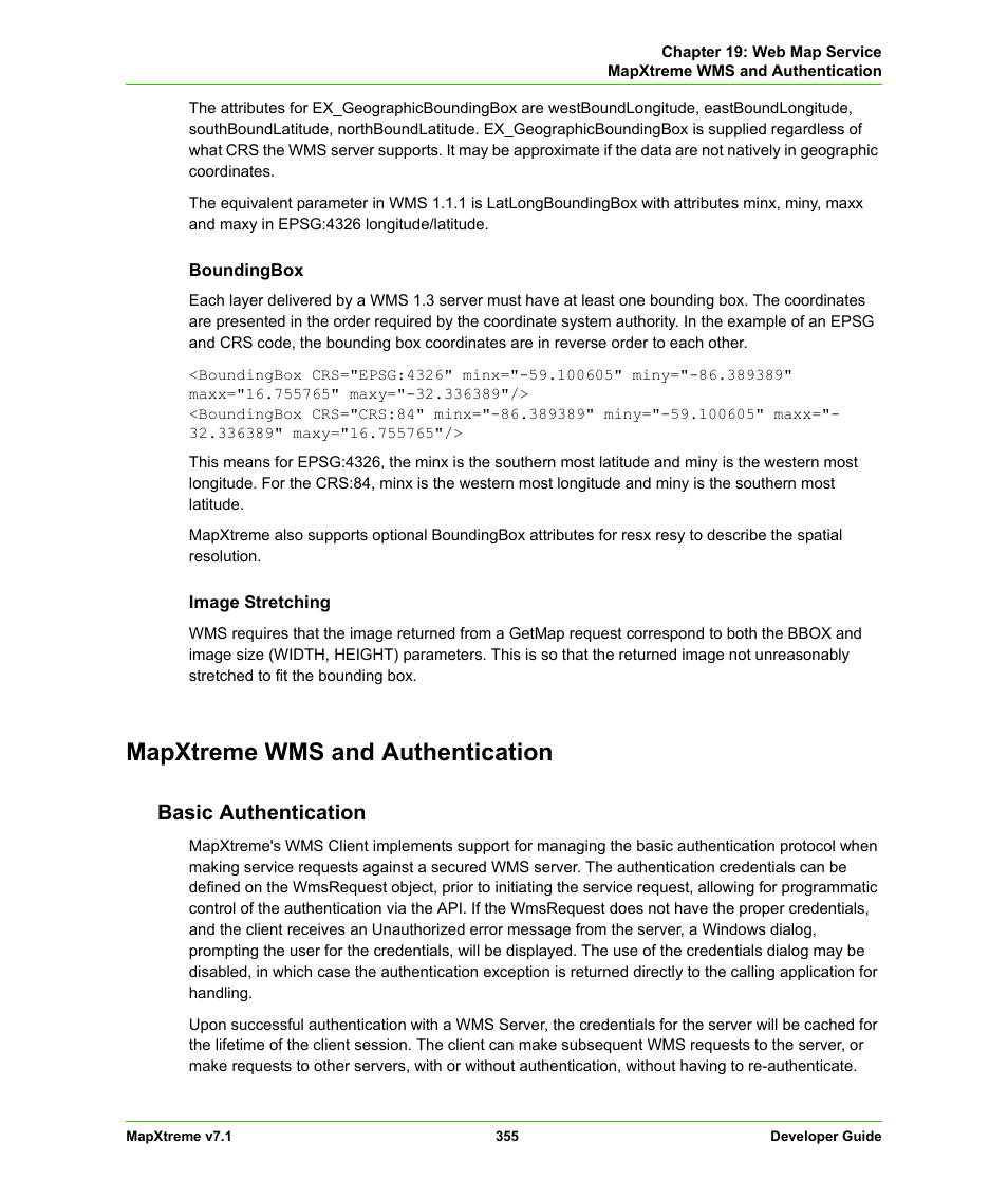 Mapxtreme wms and authentication, Basic authentication | Pitney Bowes MapXtreme User Manual | Page 348 / 640