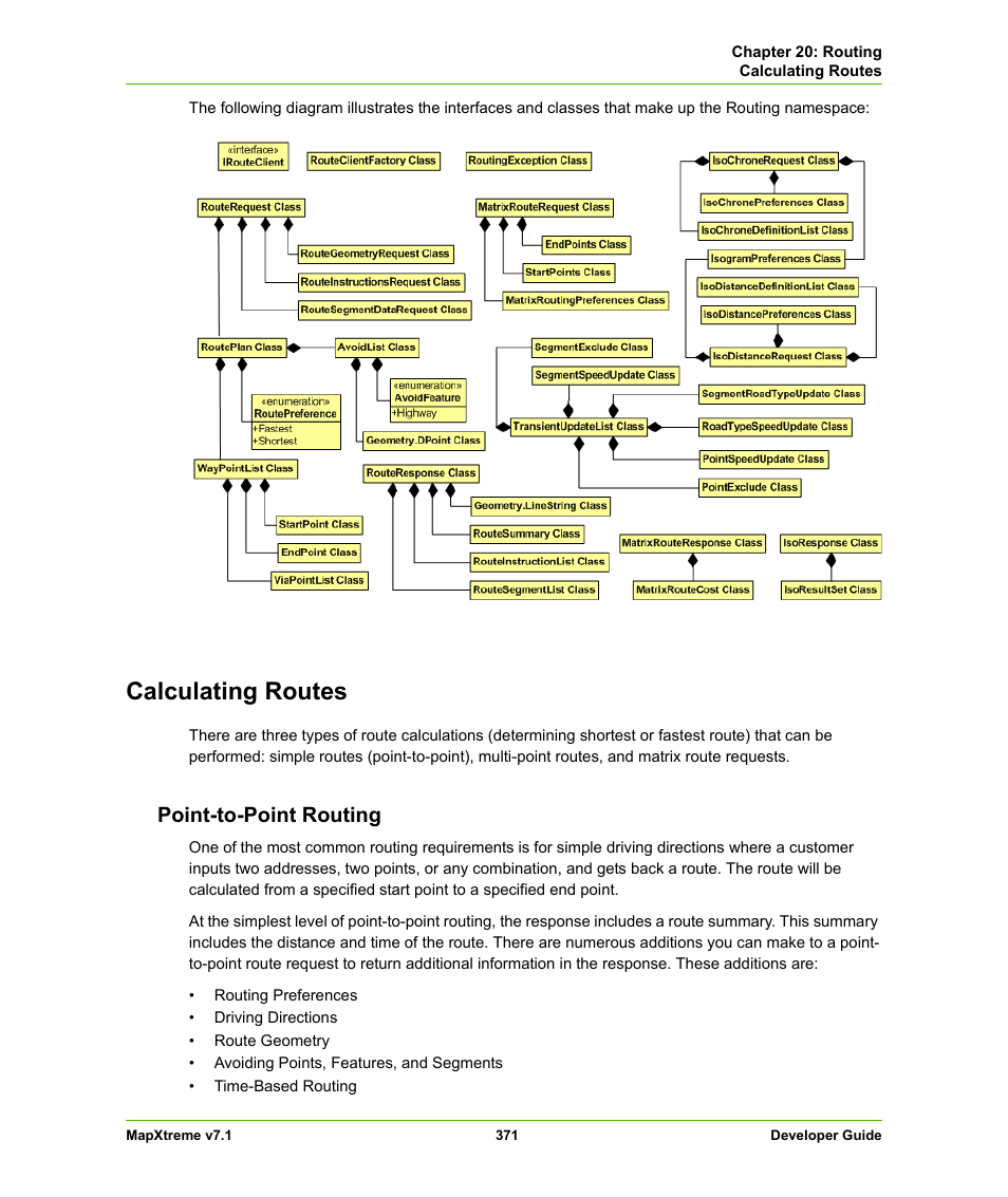 Calculating routes, Point-to-point routing | Pitney Bowes MapXtreme User Manual | Page 364 / 640