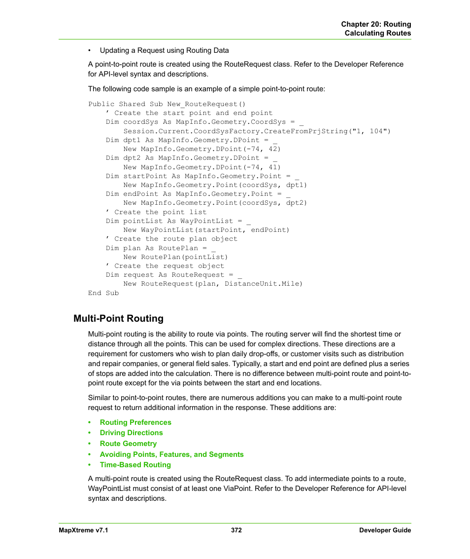 Multi-point routing | Pitney Bowes MapXtreme User Manual | Page 365 / 640