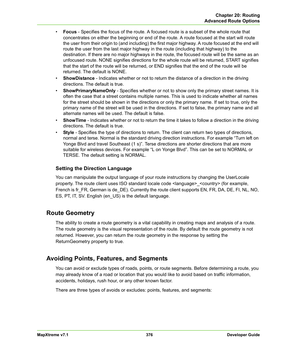 Route geometry, Avoiding points, features, and segments | Pitney Bowes MapXtreme User Manual | Page 369 / 640