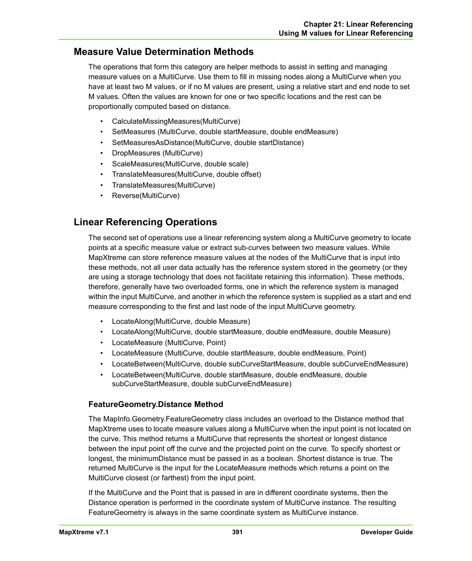 Measure value determination methods, Linear referencing operations | Pitney Bowes MapXtreme User Manual | Page 384 / 640