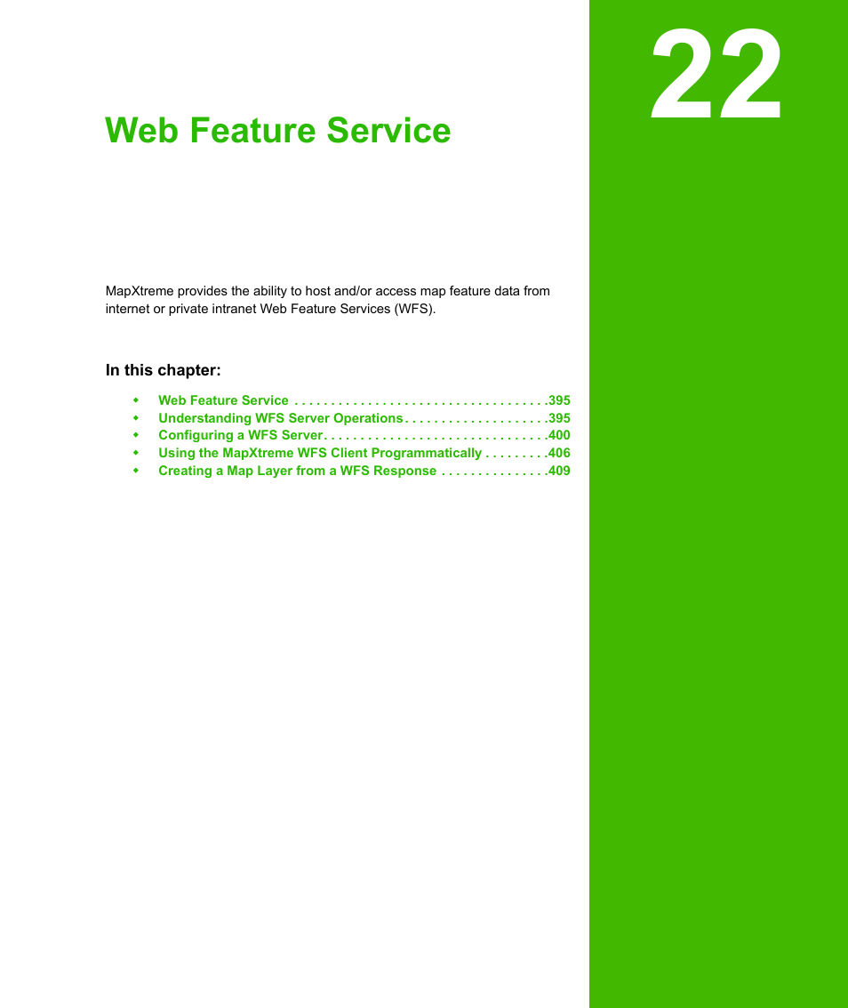 Chapter 22: web feature service, Web feature service | Pitney Bowes MapXtreme User Manual | Page 387 / 640
