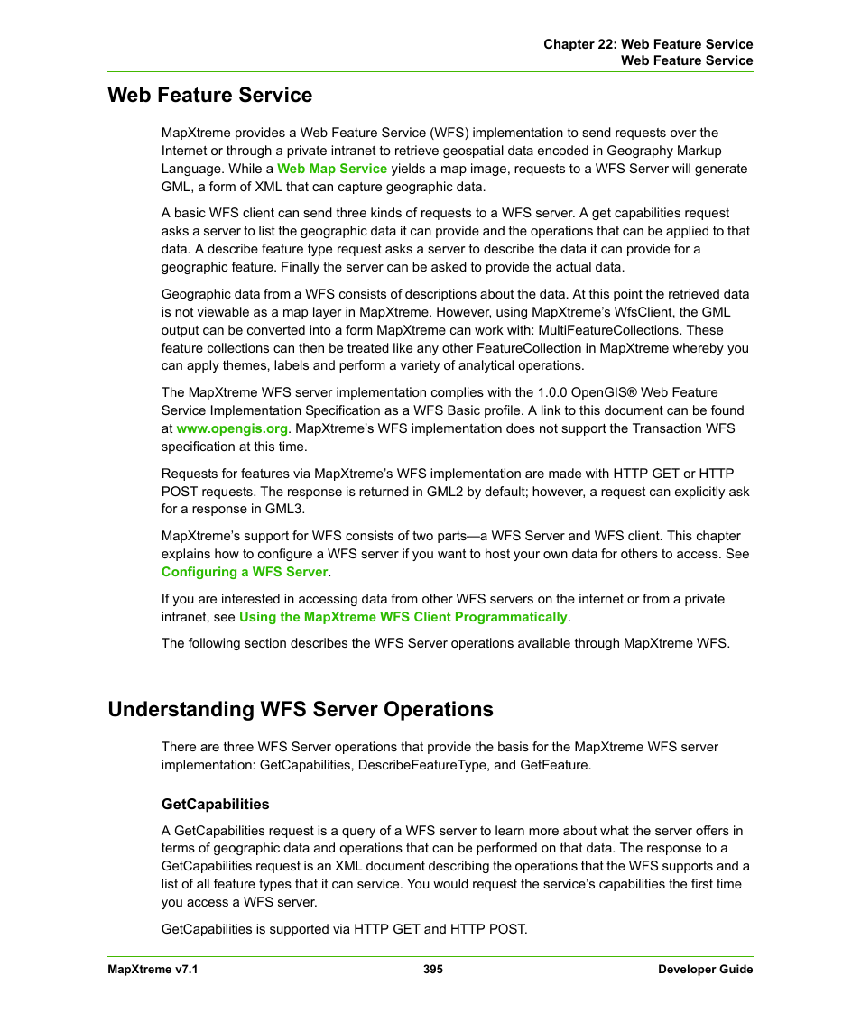 Web feature service, Understanding wfs server operations | Pitney Bowes MapXtreme User Manual | Page 388 / 640