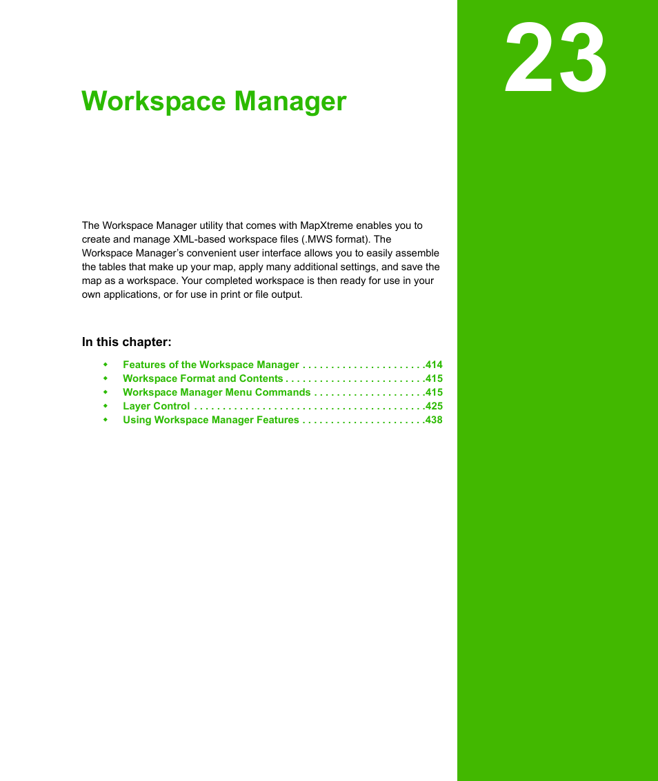 Chapter 23: workspace manager, Workspace manager | Pitney Bowes MapXtreme User Manual | Page 406 / 640