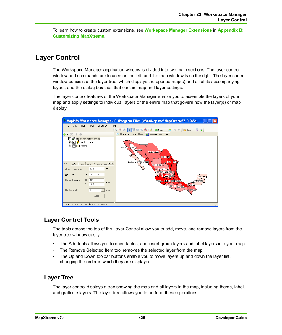 Layer control, Layer control tools, Layer tree | Layer control tools layer tree | Pitney Bowes MapXtreme User Manual | Page 418 / 640