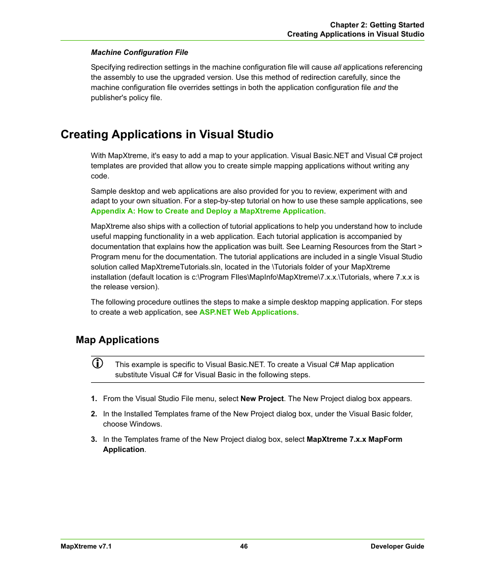 Creating applications in visual studio, Map applications | Pitney Bowes MapXtreme User Manual | Page 46 / 640