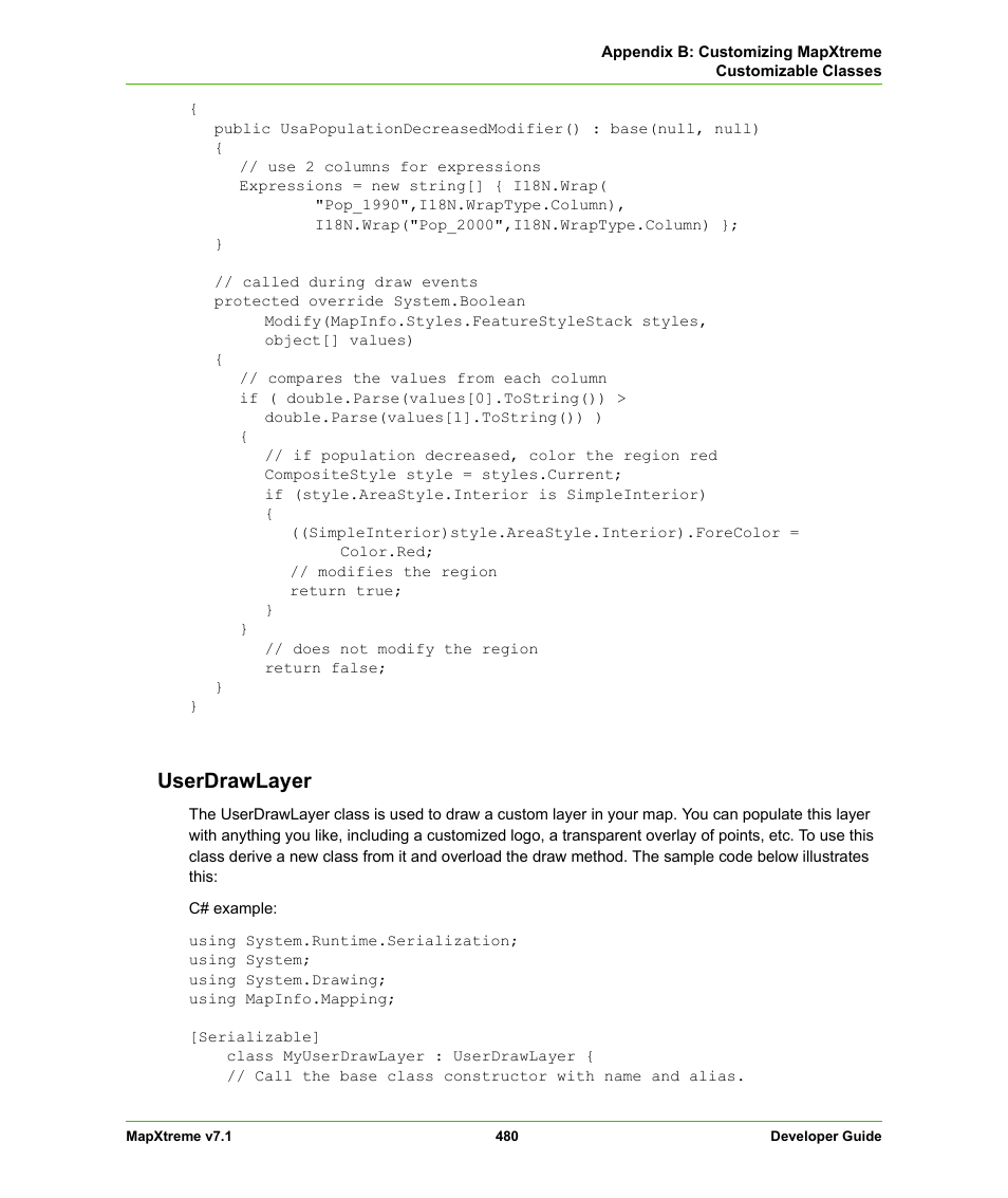 Userdrawlayer | Pitney Bowes MapXtreme User Manual | Page 473 / 640