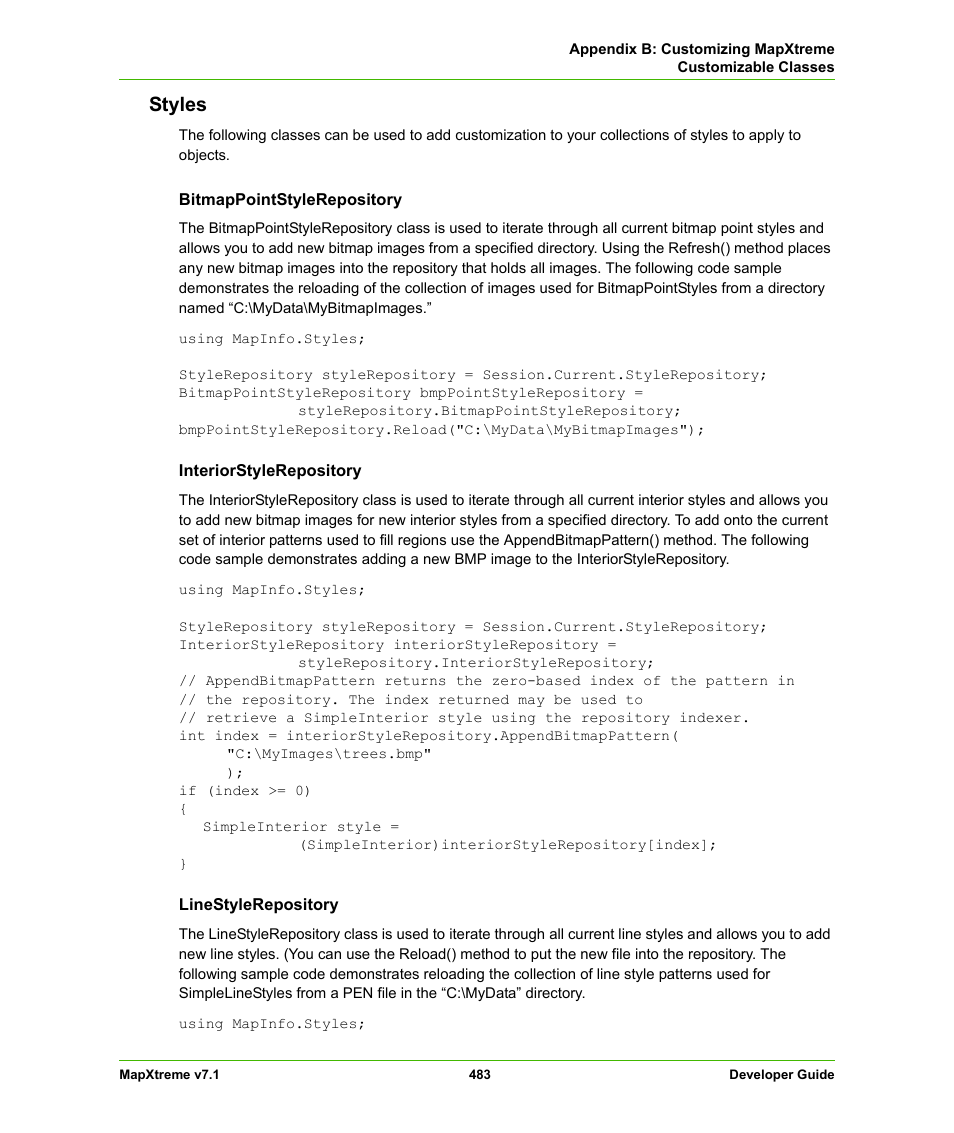 Styles | Pitney Bowes MapXtreme User Manual | Page 476 / 640