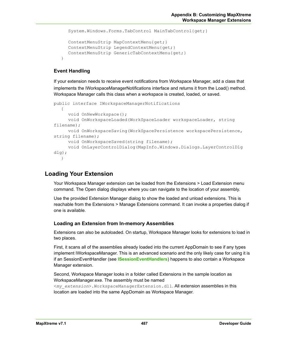 Loading your extension | Pitney Bowes MapXtreme User Manual | Page 480 / 640