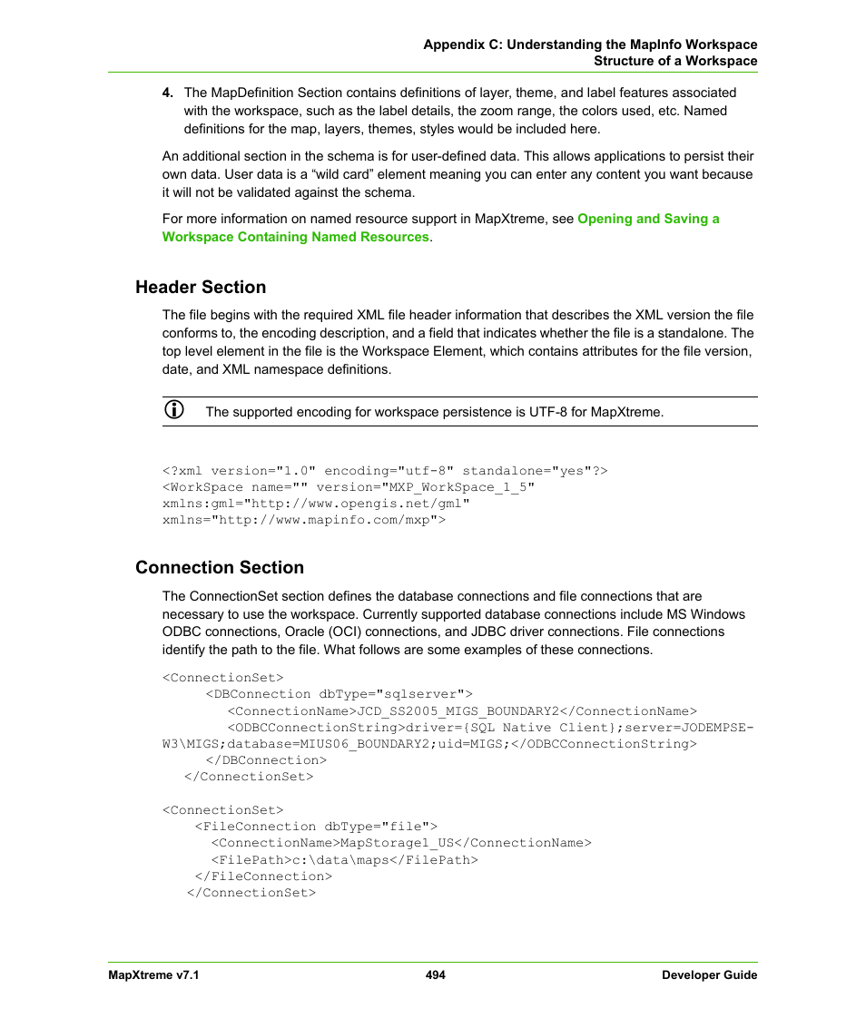 Header section, Connection section, Header section connection section | Pitney Bowes MapXtreme User Manual | Page 487 / 640