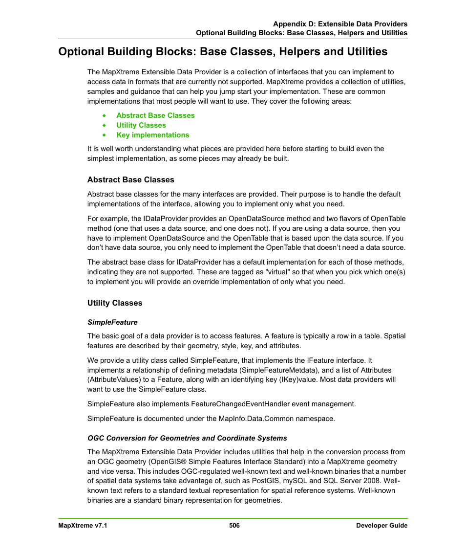 Optional building blocks: base classes, helpers, And utilities | Pitney Bowes MapXtreme User Manual | Page 499 / 640