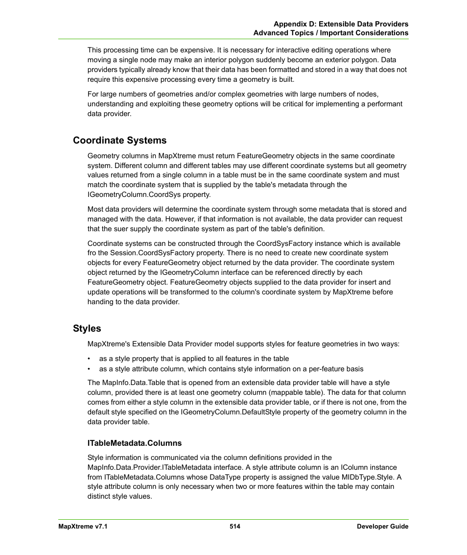 Coordinate systems, Styles, Coordinate systems styles | Pitney Bowes MapXtreme User Manual | Page 507 / 640