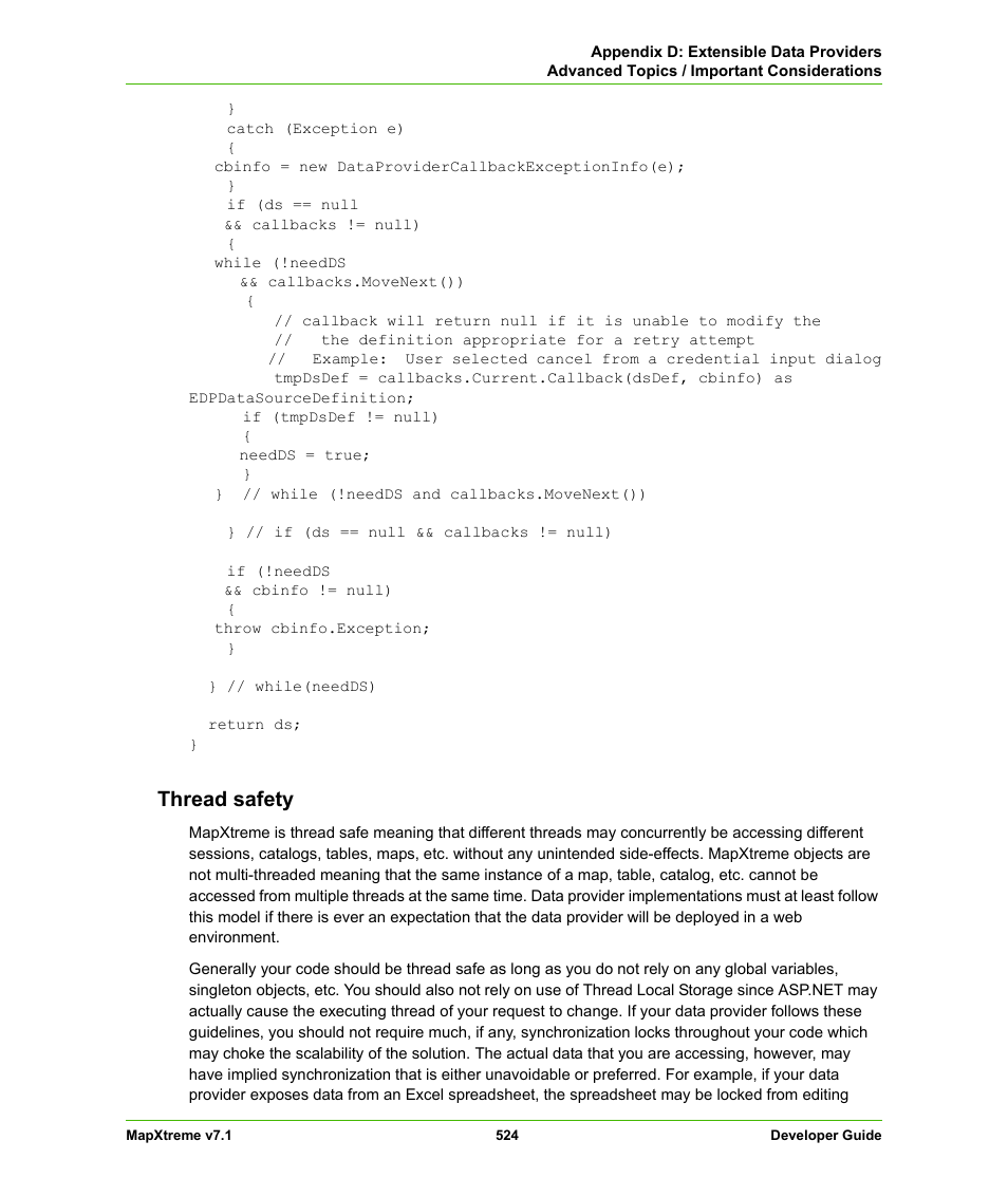 Thread safety | Pitney Bowes MapXtreme User Manual | Page 517 / 640