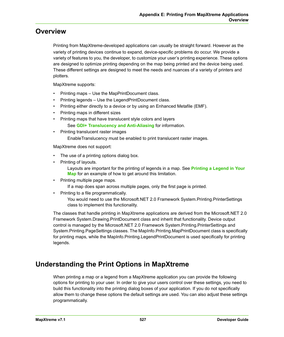 Overview, Understanding the print options in mapxtreme | Pitney Bowes MapXtreme User Manual | Page 520 / 640