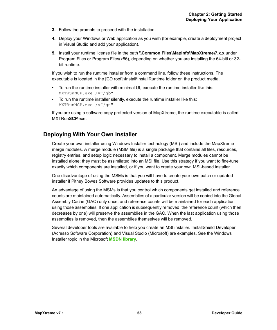 Deploying with your own installer | Pitney Bowes MapXtreme User Manual | Page 53 / 640