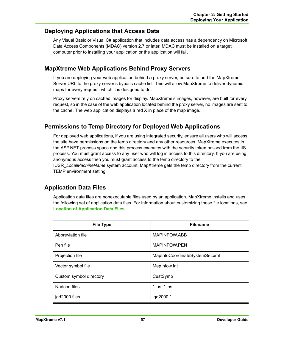 Deploying applications that access data, Mapxtreme web applications behind proxy servers, Application data files | Pitney Bowes MapXtreme User Manual | Page 57 / 640