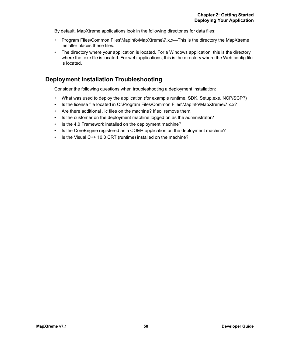 Deployment installation troubleshooting | Pitney Bowes MapXtreme User Manual | Page 58 / 640