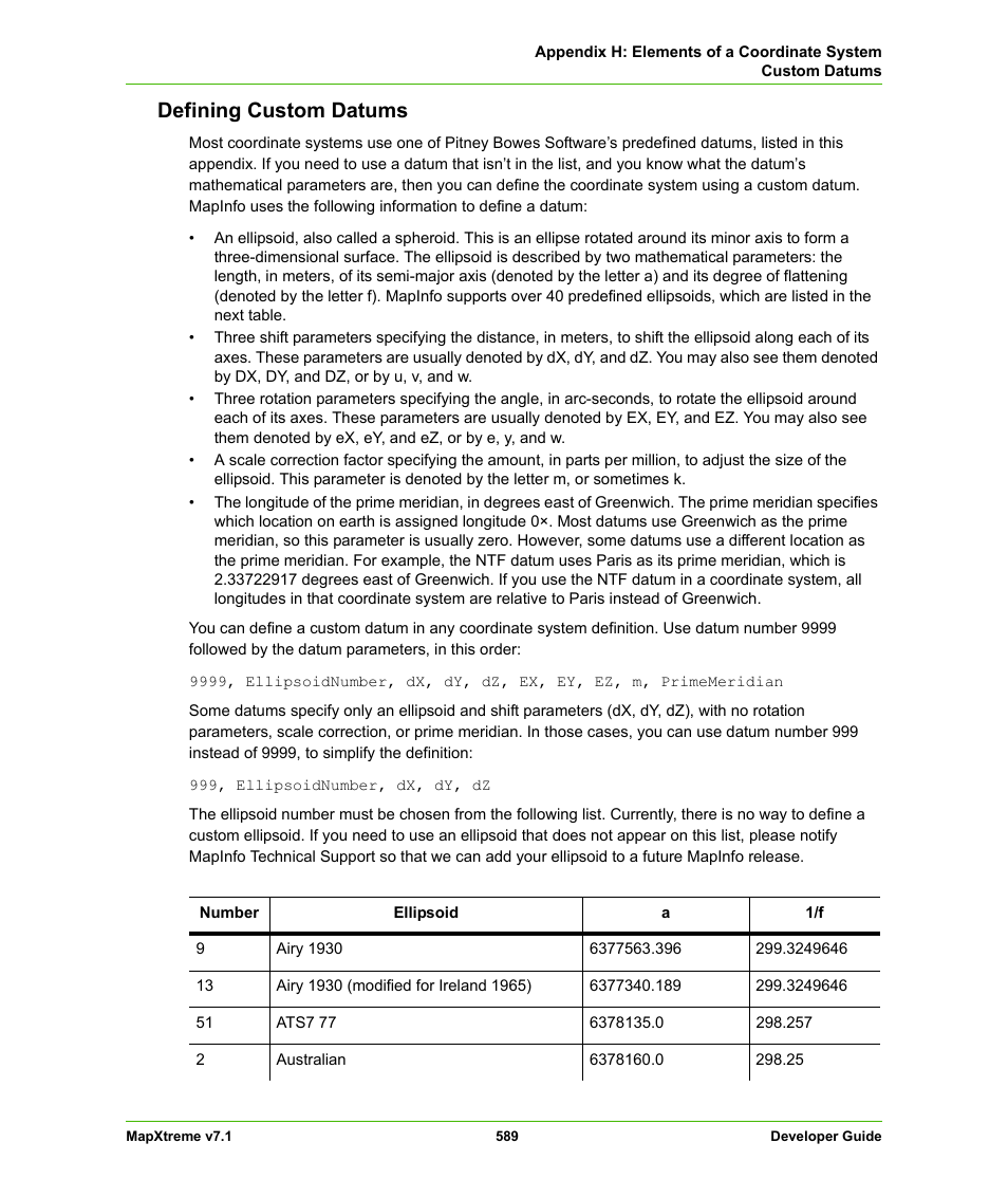 Defining custom datums | Pitney Bowes MapXtreme User Manual | Page 582 / 640