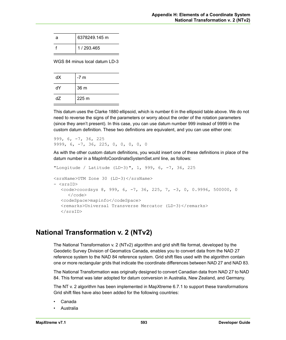 National transformation v. 2 (ntv2) | Pitney Bowes MapXtreme User Manual | Page 586 / 640